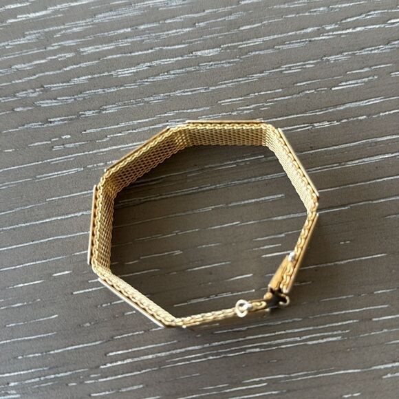 Vintage Fashion Bracelet 2 Tone Gold/Silver Mesh Base Diamond Cut Details GUC - Picture 12 of 12